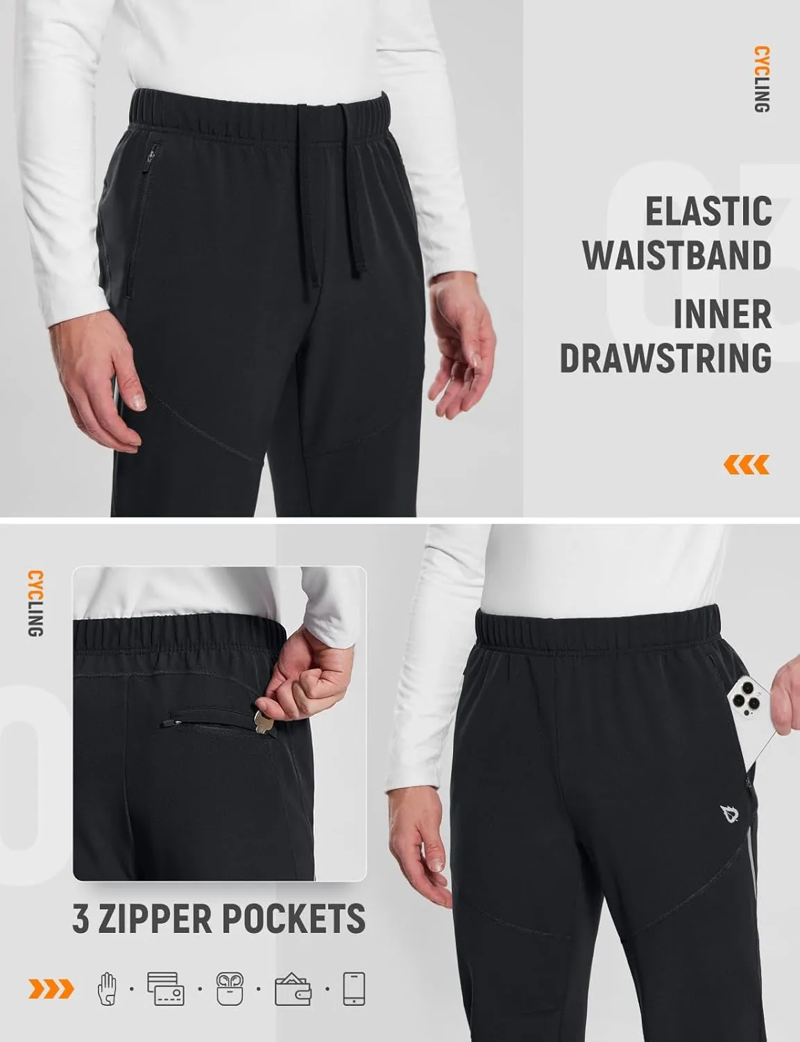 baleaf Men's Winter Cycling Running Pant Water Resistant Fleece Mountain Bike Pants Cold Weather Gear Windproof