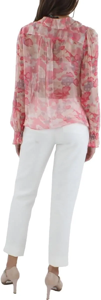 BCBGMAXAZRIA Women's Relaxed Long Sleeve Button Down Tie Blouse