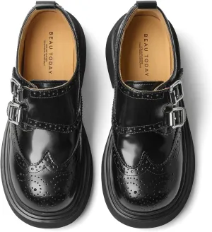 BEAU TODAY Womens Leather Loafers, Monk Strap Womens Loafers, Business Casual Office Shoes, Brogue Wingtip Slip-on Dress Shoes
