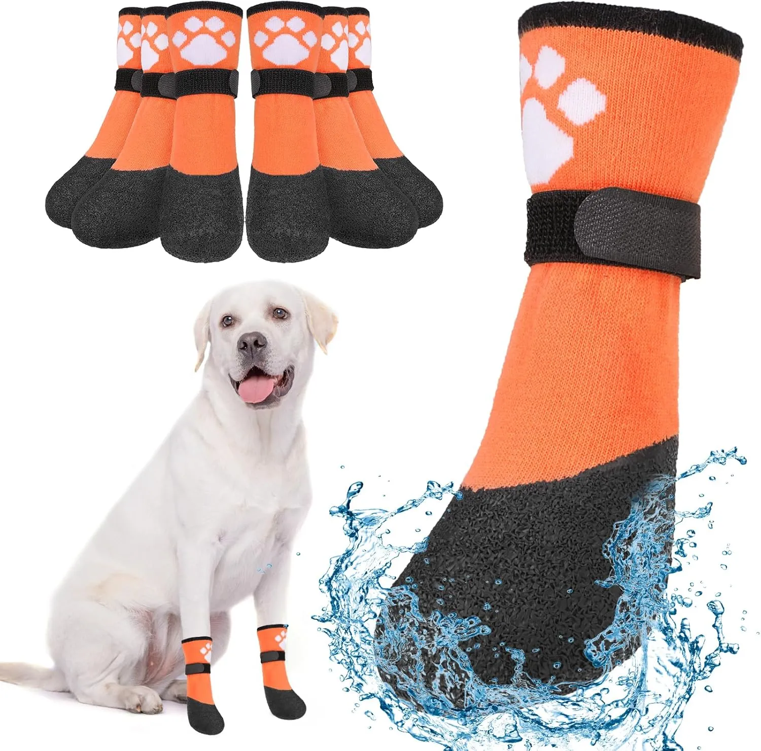 BEAUTYZOO Dog Boots for Small Dogs, Dog Boots & Paw Protectors for Winter Snowy Day Summer Hot Pavement, Waterproof Dog Booties for Hardwood Floors, 6 PCS Grip Socks Shoes for Dogs, Orange SM