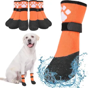 BEAUTYZOO Dog Boots for Small Dogs, Dog Boots & Paw Protectors for Winter Snowy Day Summer Hot Pavement, Waterproof Dog Booties for Hardwood Floors, 6 PCS Grip Socks Shoes for Dogs, Orange SM