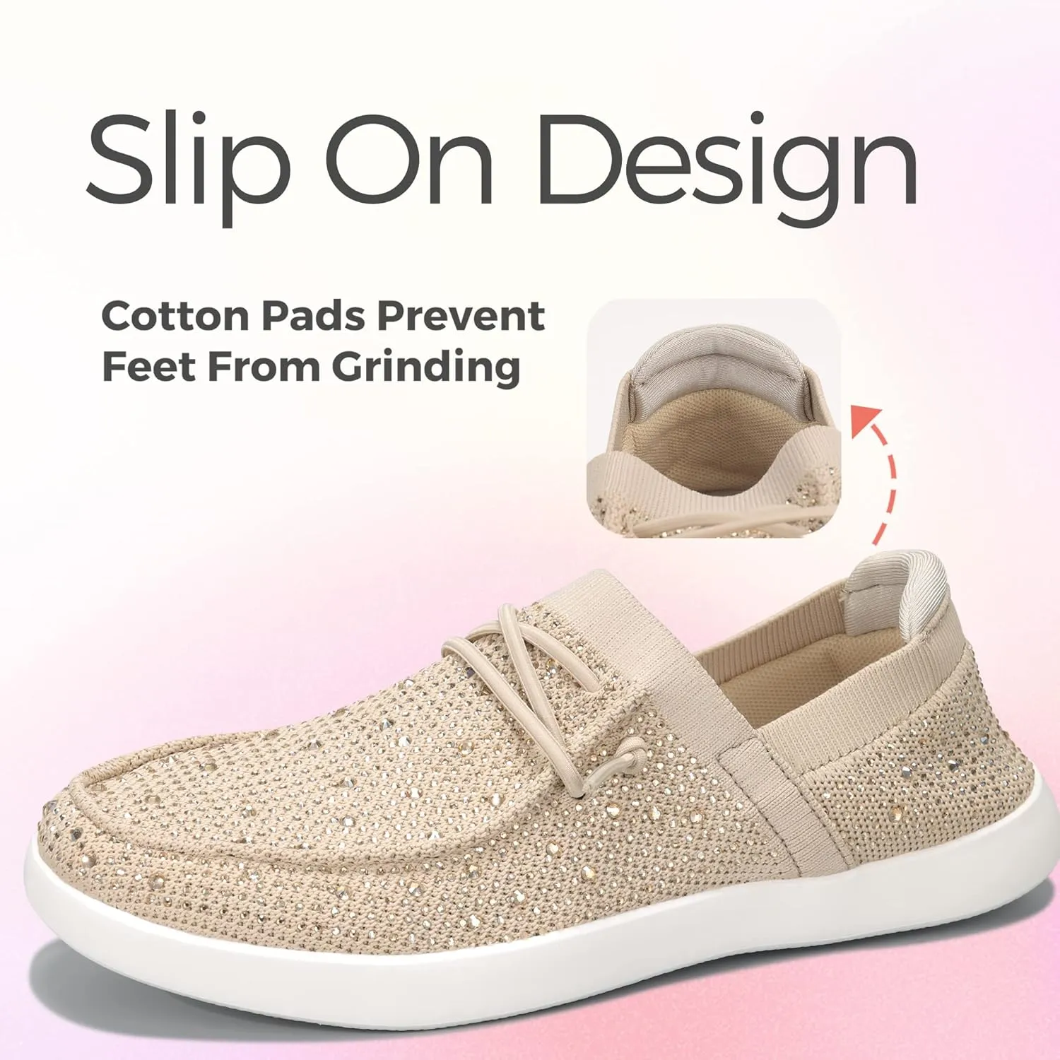 BELOS Women's Rhinestone Lace Up Loafers Shoes Comfortable Slip On Mesh Knit Walking Shoes Fashion Lightweight Sparkly Glitter Sneaker