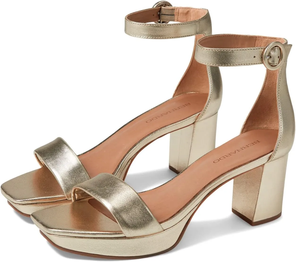 Bernardo® Carla Strap Heels for Women – Leather Upper and Lining – Rubber Sole – Block Heels Champagne 8 M