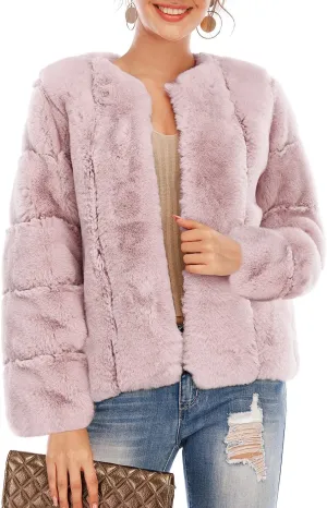 BerryGo Women's Long Sleeve Open Front Fuzzy Faux Fur Coat