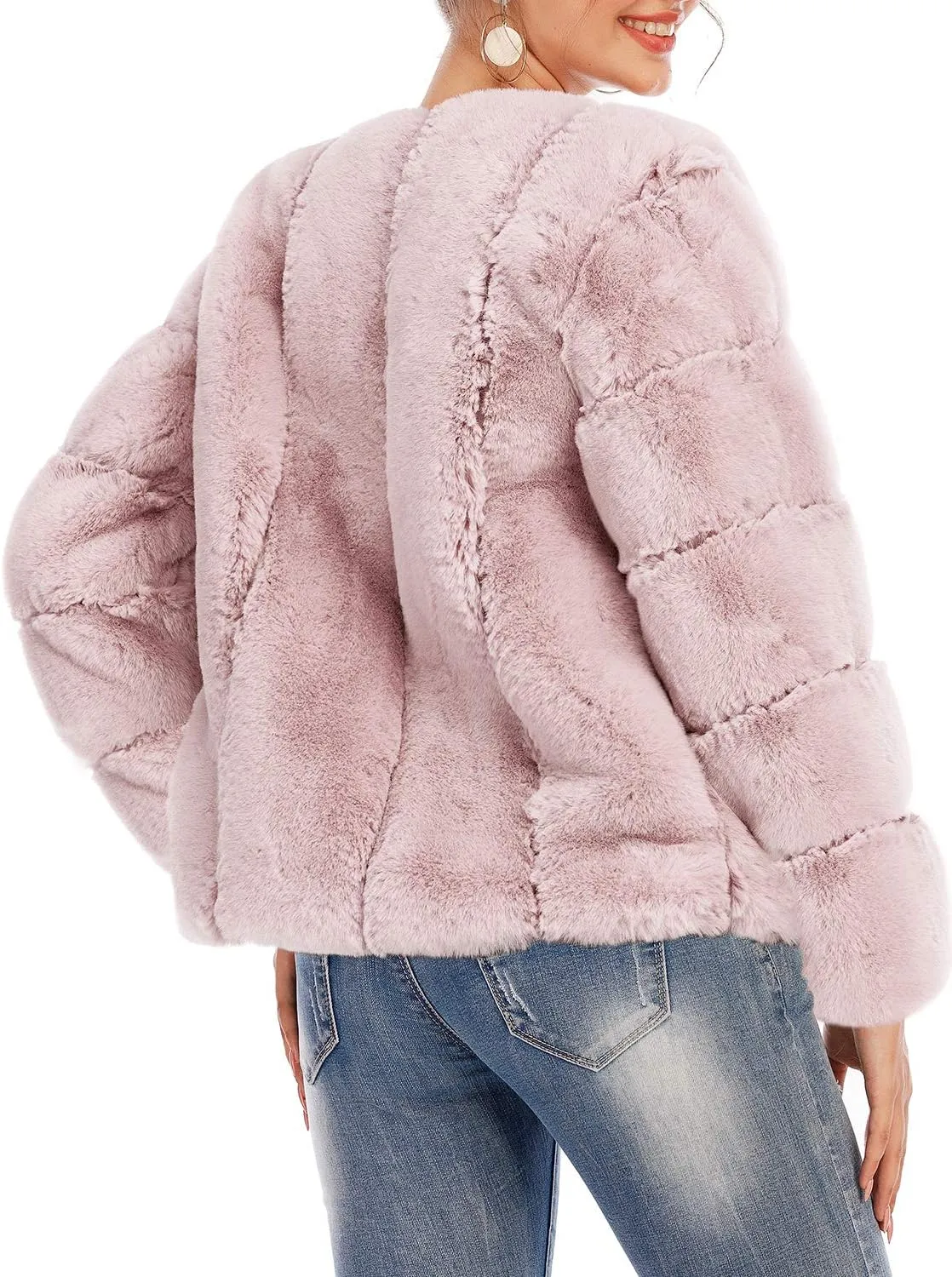 BerryGo Women's Long Sleeve Open Front Fuzzy Faux Fur Coat