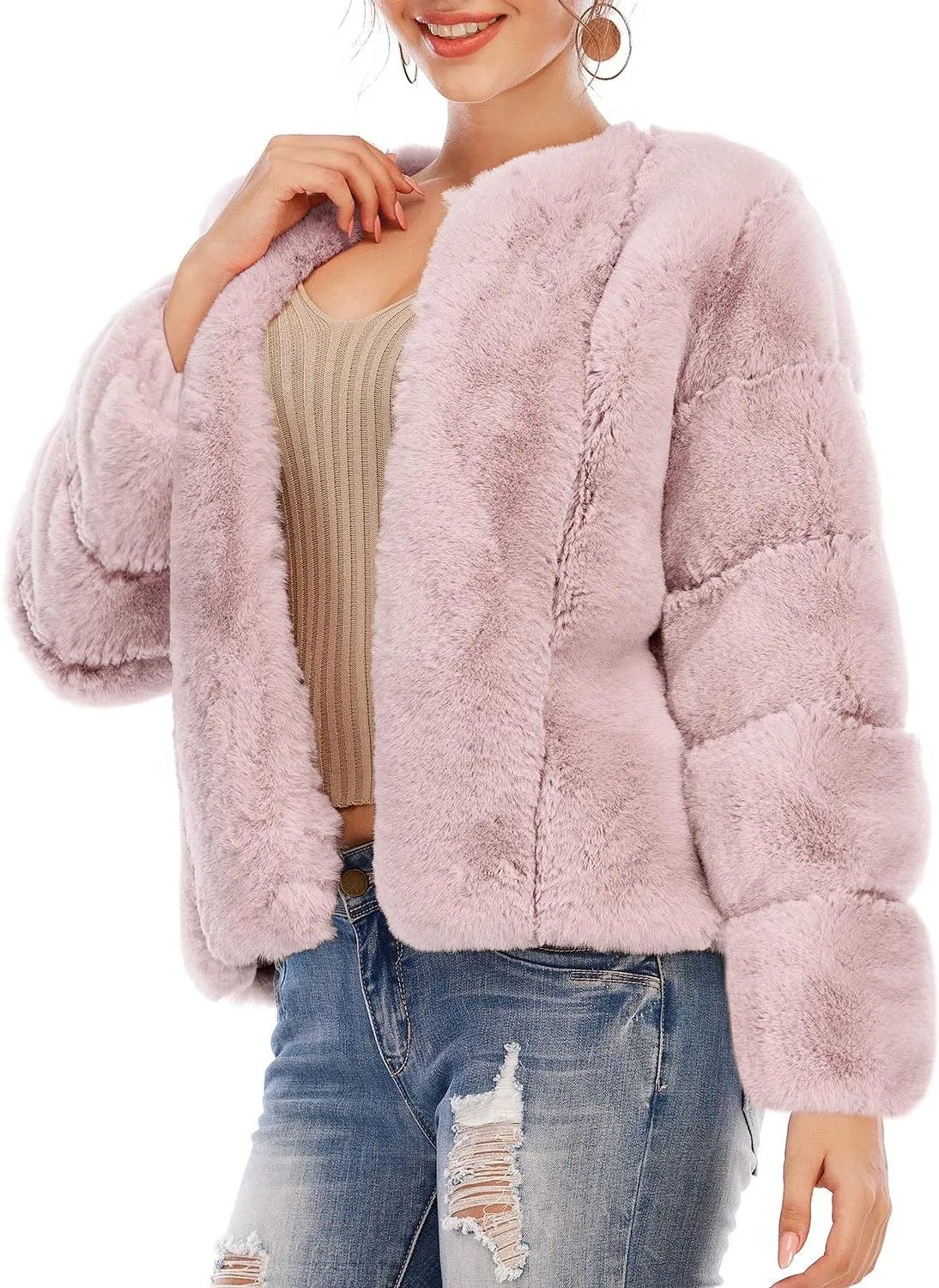 BerryGo Women's Long Sleeve Open Front Fuzzy Faux Fur Coat
