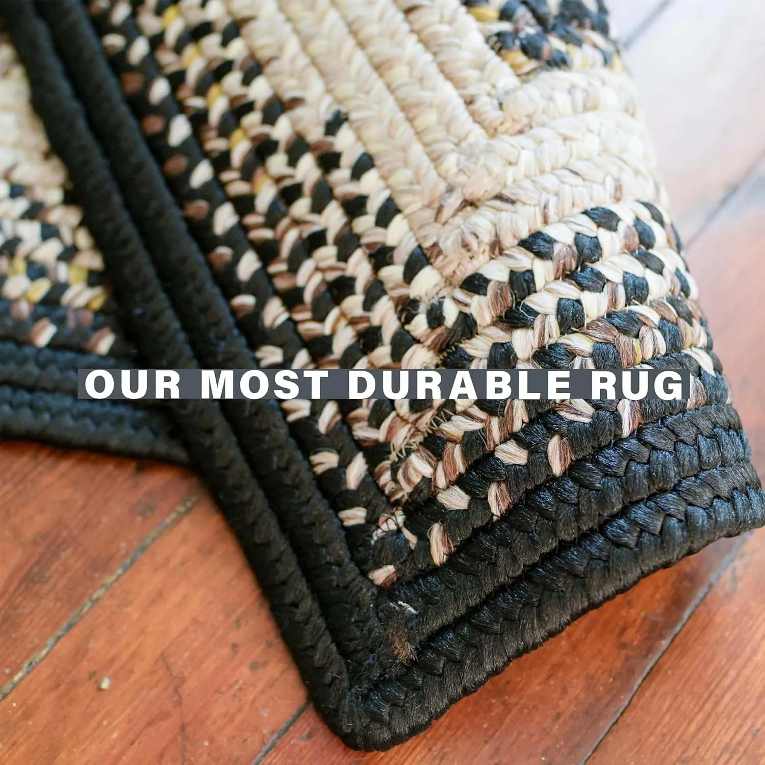 Black Mist Braided Runner Rug 22"x72" - Rectangle, Black and Tan, Indoor Outdoor Washable - Country Primitive Decor for Bathrooms and Entryways - Beautiful, Durable, Waterproof, Pet Friendly and Soft