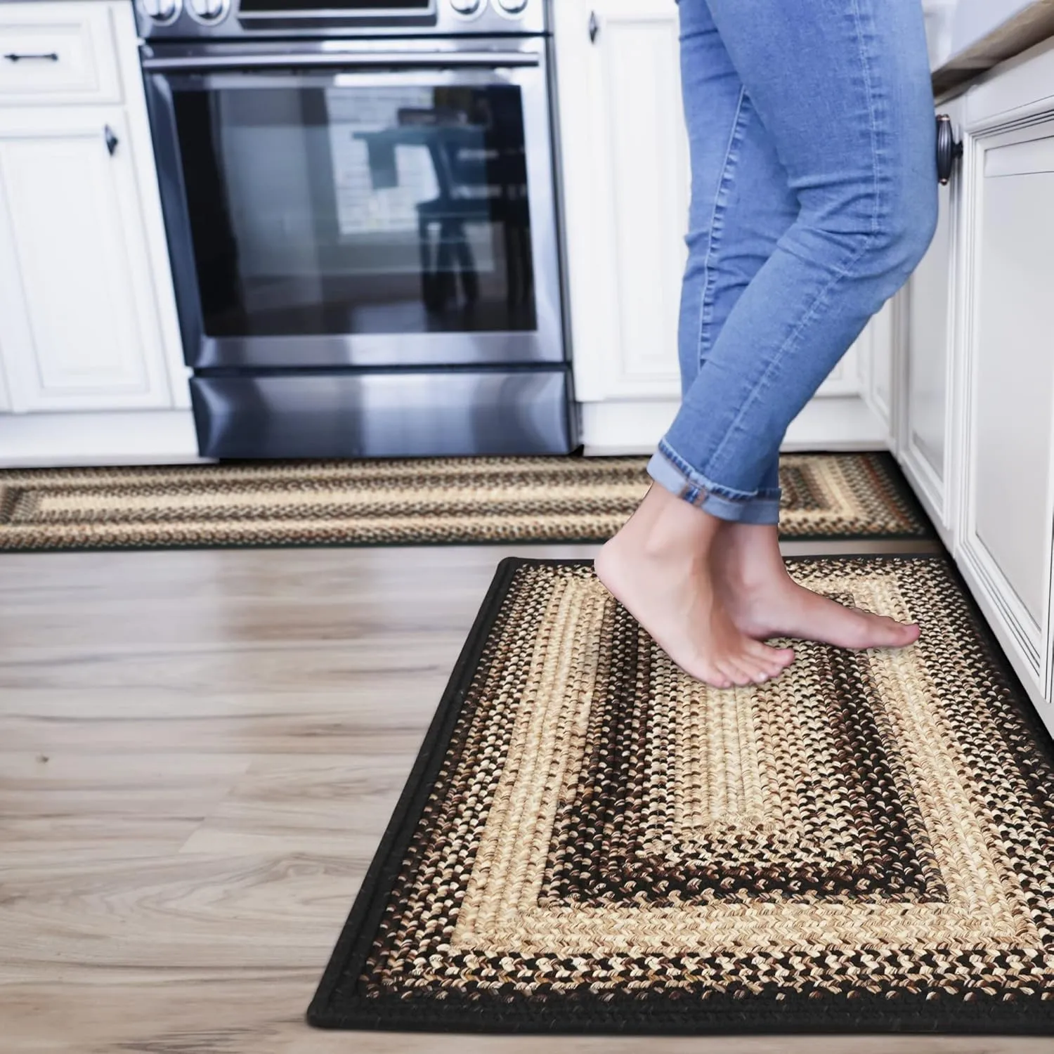 Black Mist Braided Runner Rug 22"x72" - Rectangle, Black and Tan, Indoor Outdoor Washable - Country Primitive Decor for Bathrooms and Entryways - Beautiful, Durable, Waterproof, Pet Friendly and Soft