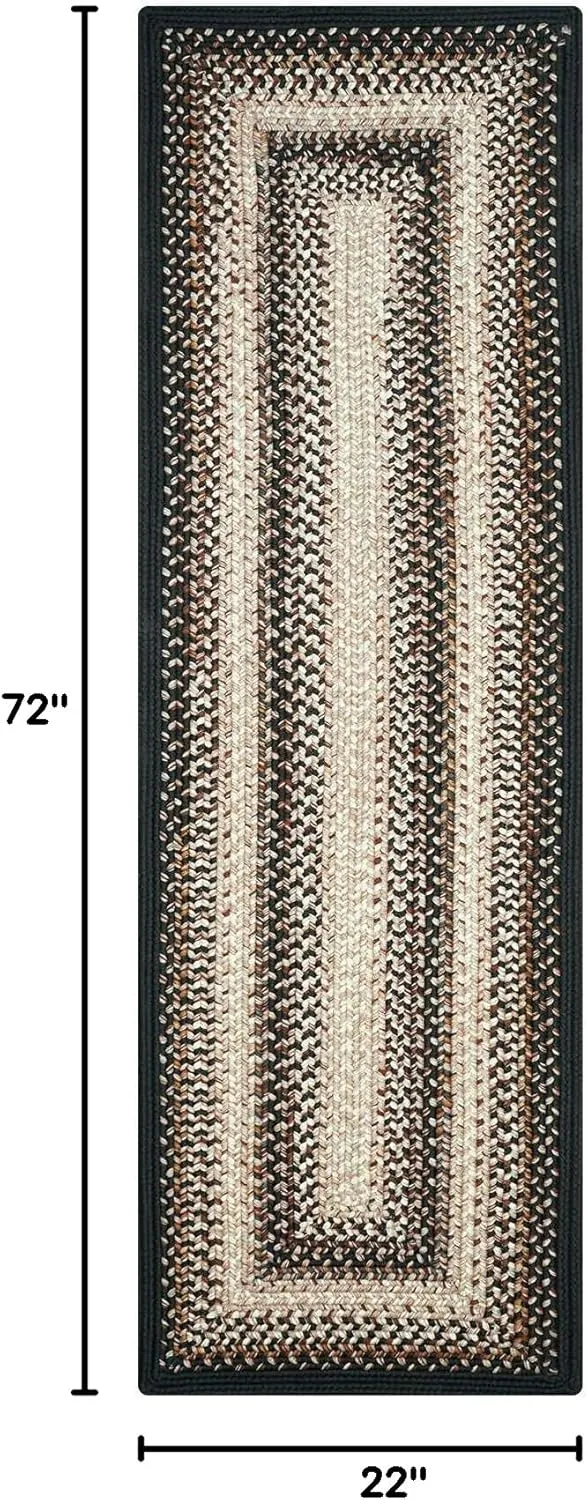 Black Mist Braided Runner Rug 22"x72" - Rectangle, Black and Tan, Indoor Outdoor Washable - Country Primitive Decor for Bathrooms and Entryways - Beautiful, Durable, Waterproof, Pet Friendly and Soft