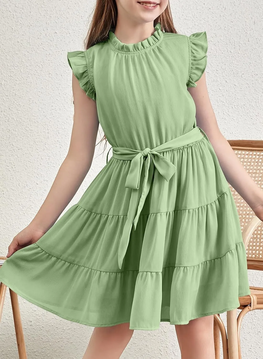 blibean Tween Girls Elegant Dresses Kids Summer Ruffle Sleeve Dress Size 4-15 Years Old