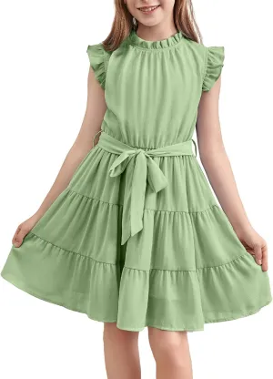 blibean Tween Girls Elegant Dresses Kids Summer Ruffle Sleeve Dress Size 4-15 Years Old
