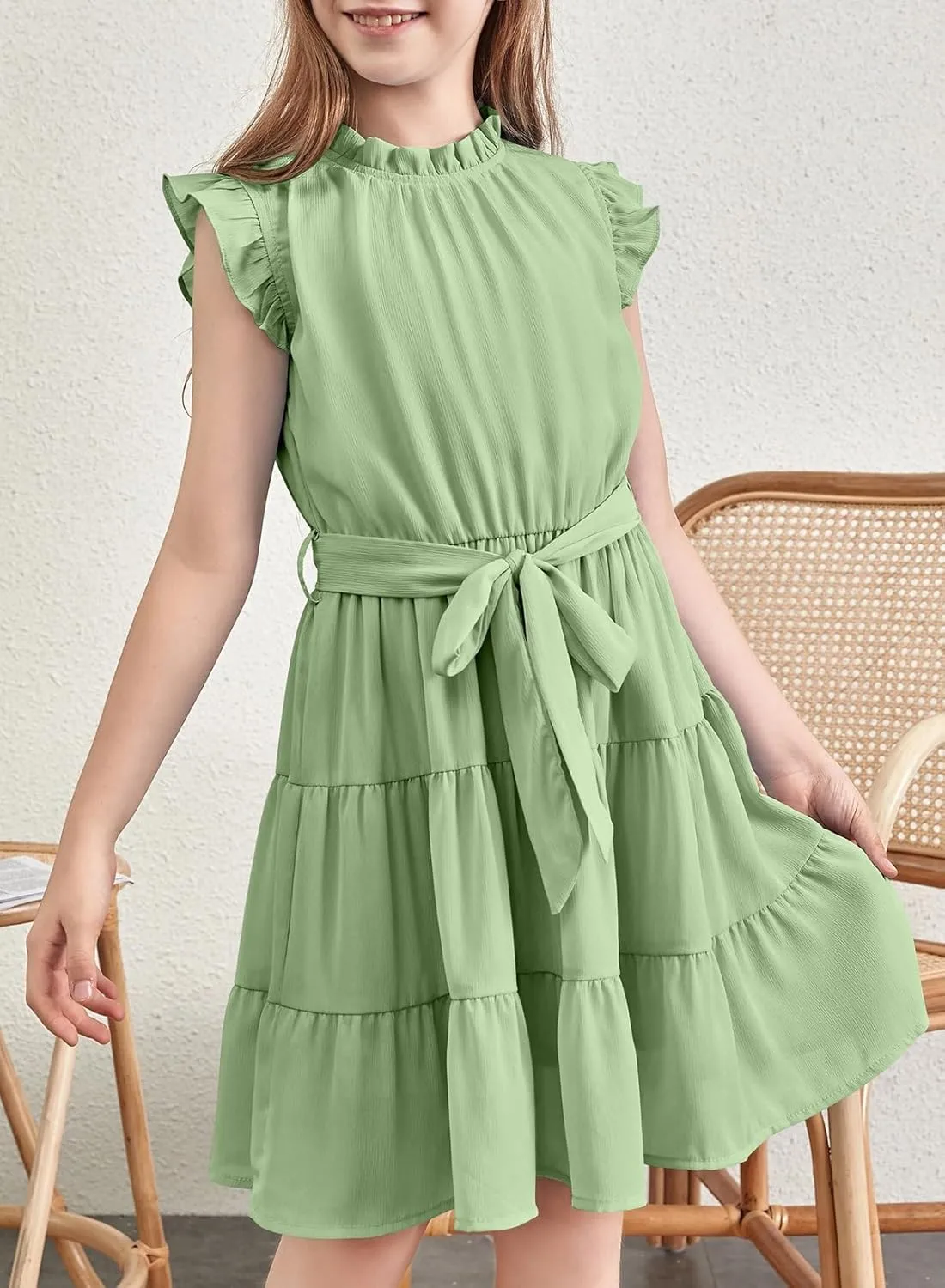 blibean Tween Girls Elegant Dresses Kids Summer Ruffle Sleeve Dress Size 4-15 Years Old