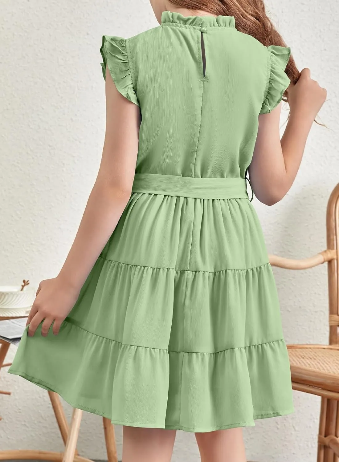 blibean Tween Girls Elegant Dresses Kids Summer Ruffle Sleeve Dress Size 4-15 Years Old