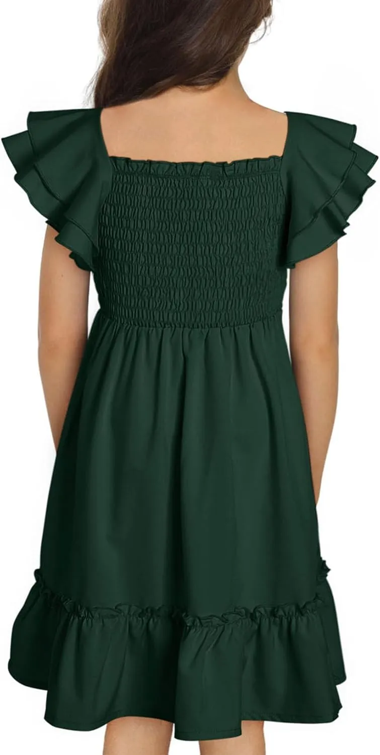 blibean Tween Girls Elegant Ruffle Sleeve Dresses Size 6-15 Years