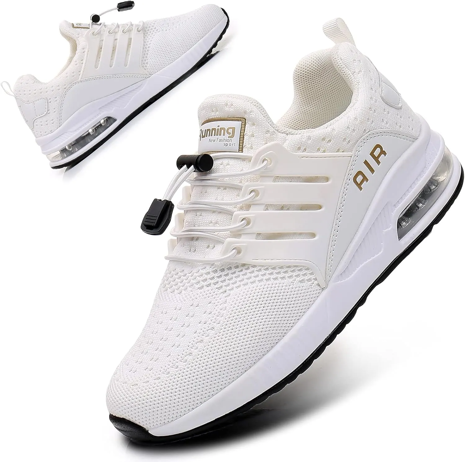 BOGOVER Womens Lightweight Air Running Shoes, Breathable Gym Jogging Running Tennis Sneakers with Air Cushion,No Tie White 7.5