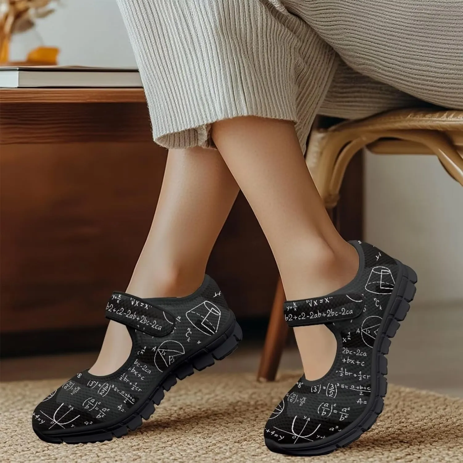 Book Love Print Mary Jane Shoes Women Wide Width,Lightweight Memory Foam Walking Flat Shoes Breathable Ballet Flat Shoes