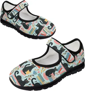 Book Love Print Mary Jane Shoes Women Wide Width,Lightweight Memory Foam Walking Flat Shoes Breathable Ballet Flat Shoes