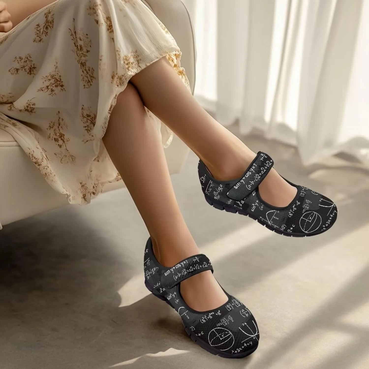 Book Love Print Mary Jane Shoes Women Wide Width,Lightweight Memory Foam Walking Flat Shoes Breathable Ballet Flat Shoes