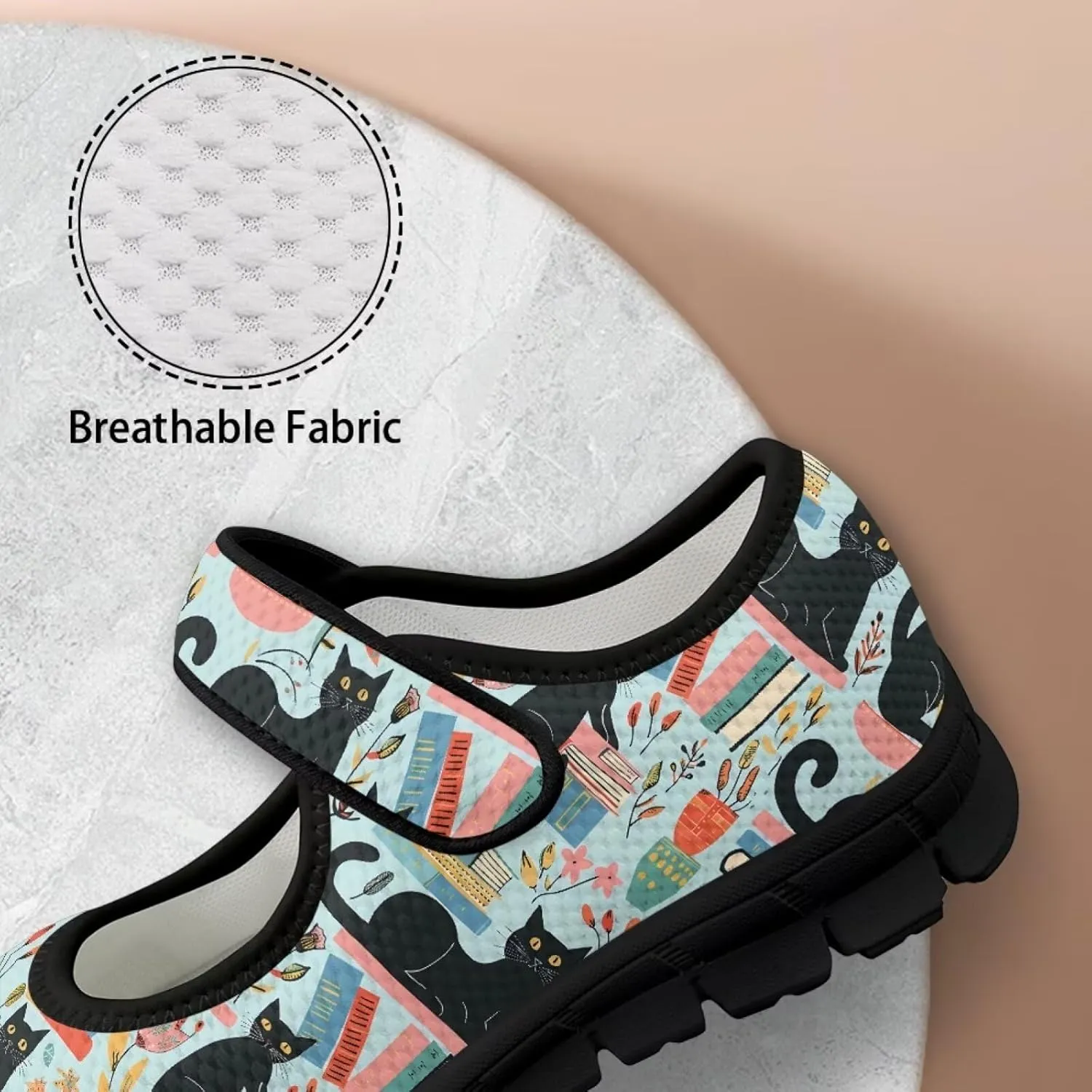 Book Love Print Mary Jane Shoes Women Wide Width,Lightweight Memory Foam Walking Flat Shoes Breathable Ballet Flat Shoes