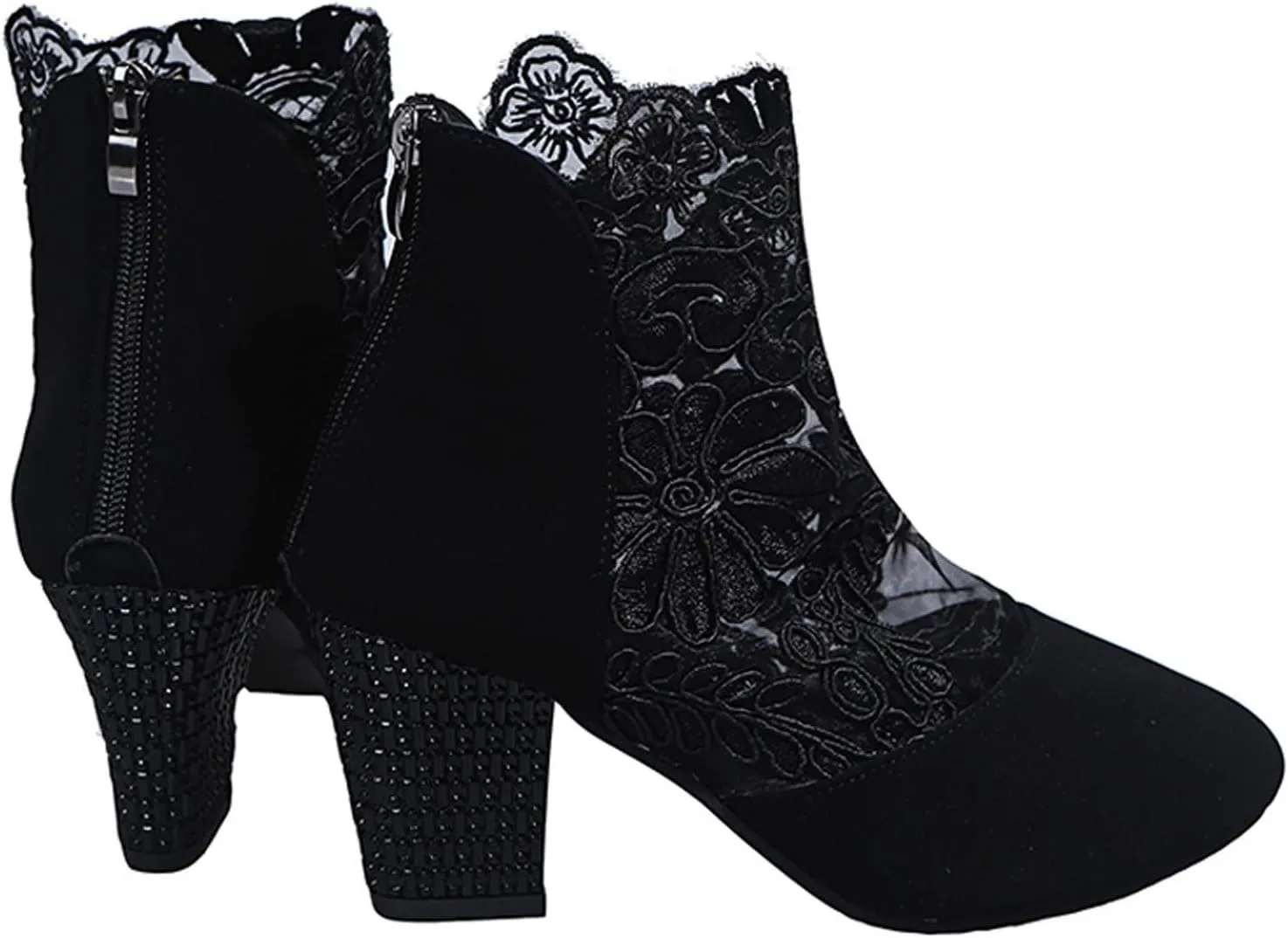 Booties for Women Closed Toe Low Block Heel Dressy Summer Ankle Boots with Back Zipper Ladies Fashion Sexy Mesh Lace Chunky High Heel Sandals Pumps Shoes for Wedding Banquet Party