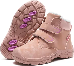 Boys Girls Winter Warm Outdoor Hiking Boots Comfortable Fur Lined Anti-Collision Water-Resistant Non-Slip Walking Snow Boots with Hook and Loop