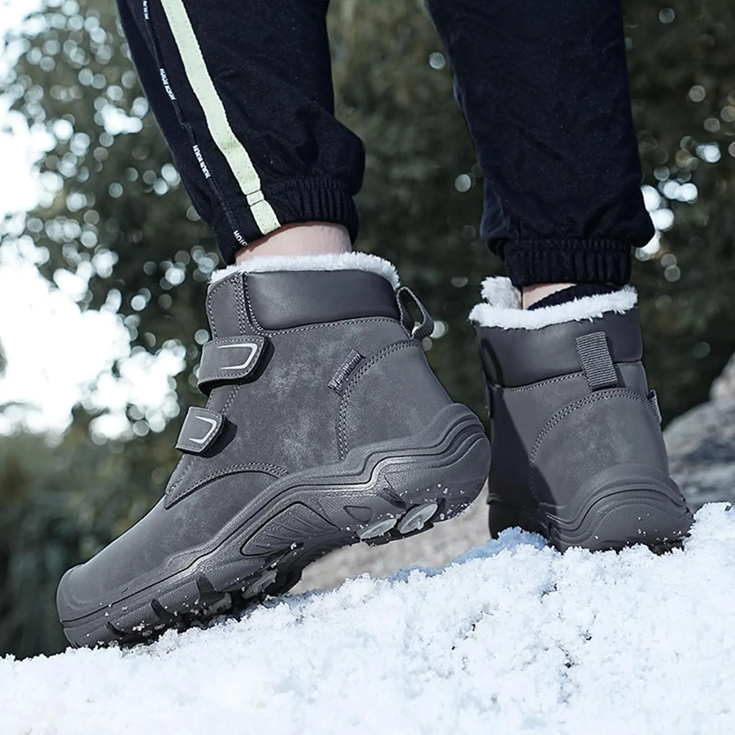 Boys Girls Winter Warm Outdoor Hiking Boots Comfortable Fur Lined Anti-Collision Water-Resistant Non-Slip Walking Snow Boots with Hook and Loop