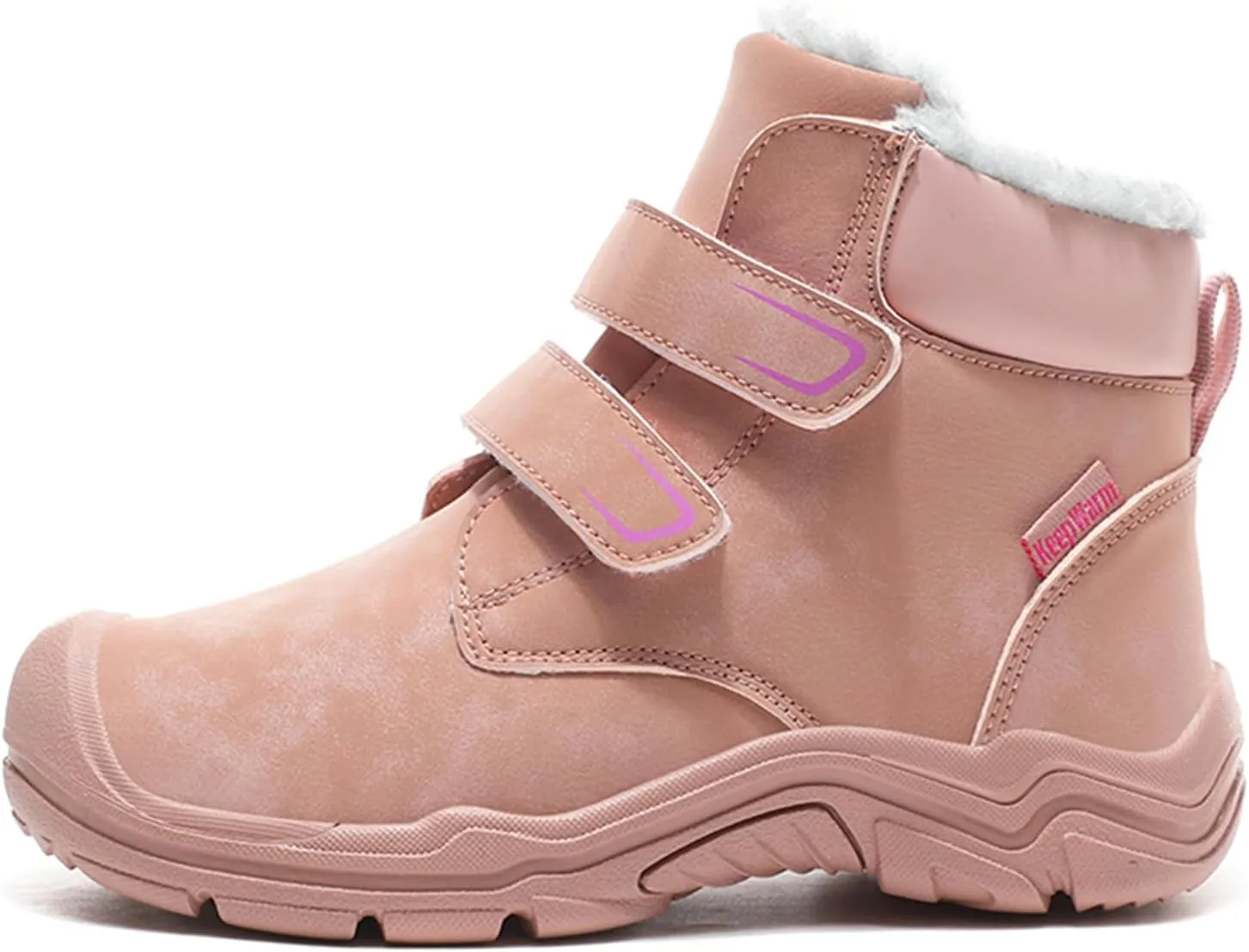 Boys Girls Winter Warm Outdoor Hiking Boots Comfortable Fur Lined Anti-Collision Water-Resistant Non-Slip Walking Snow Boots with Hook and Loop