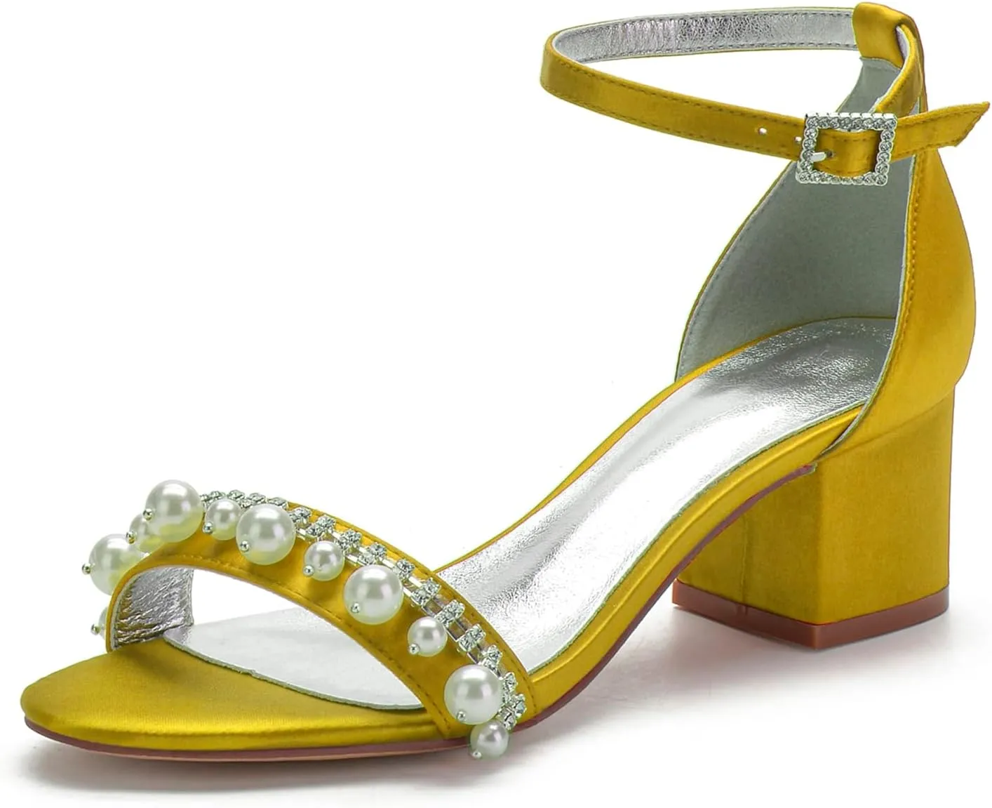 Bridal Shoes Pumps Open Toe Block Heels Wedding High Heels Ankle Strap Crystal Sandals Evening Party Dress Bridesmaids Sandals Pointed Toe Pearl
