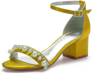 Bridal Shoes Pumps Open Toe Block Heels Wedding High Heels Ankle Strap Crystal Sandals Evening Party Dress Bridesmaids Sandals Pointed Toe Pearl