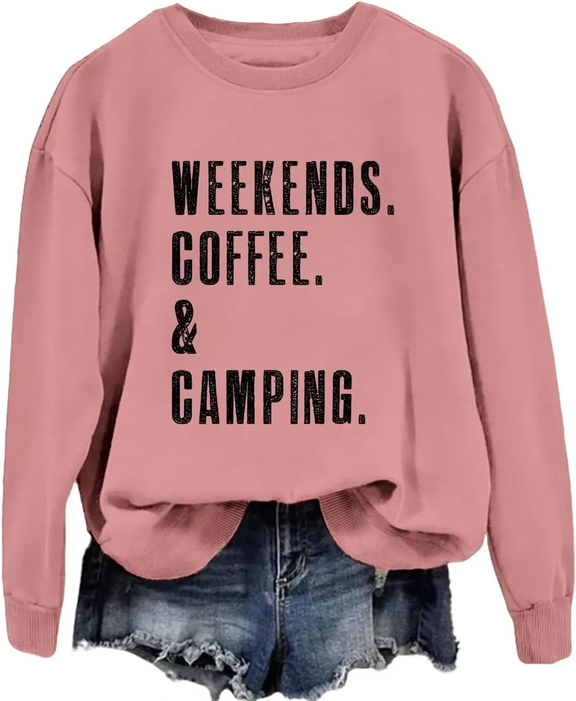 Camping Sweatshirts for Women Weekends Coffee and Camping Pullover Tops Hiking Outdoor Graphic Crewneck Sweater Camper Shirts