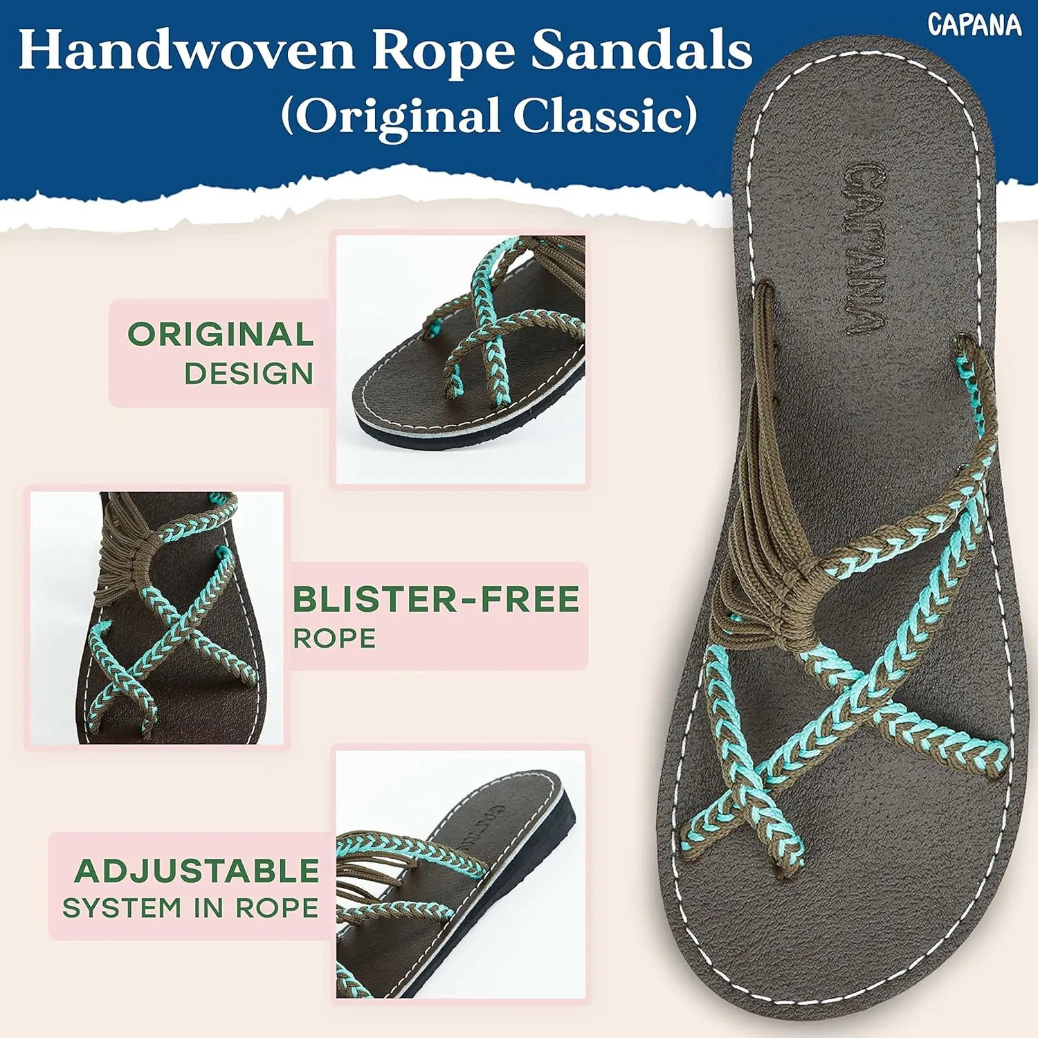 Capana Woven Women's Flat Sandals - Strappy Braided Beach Sandals for Dressy Summer, Rope Bohemian Spring Casual Womens Shoes, Comfy Boho Flats for Teen Girls Oceanbliss