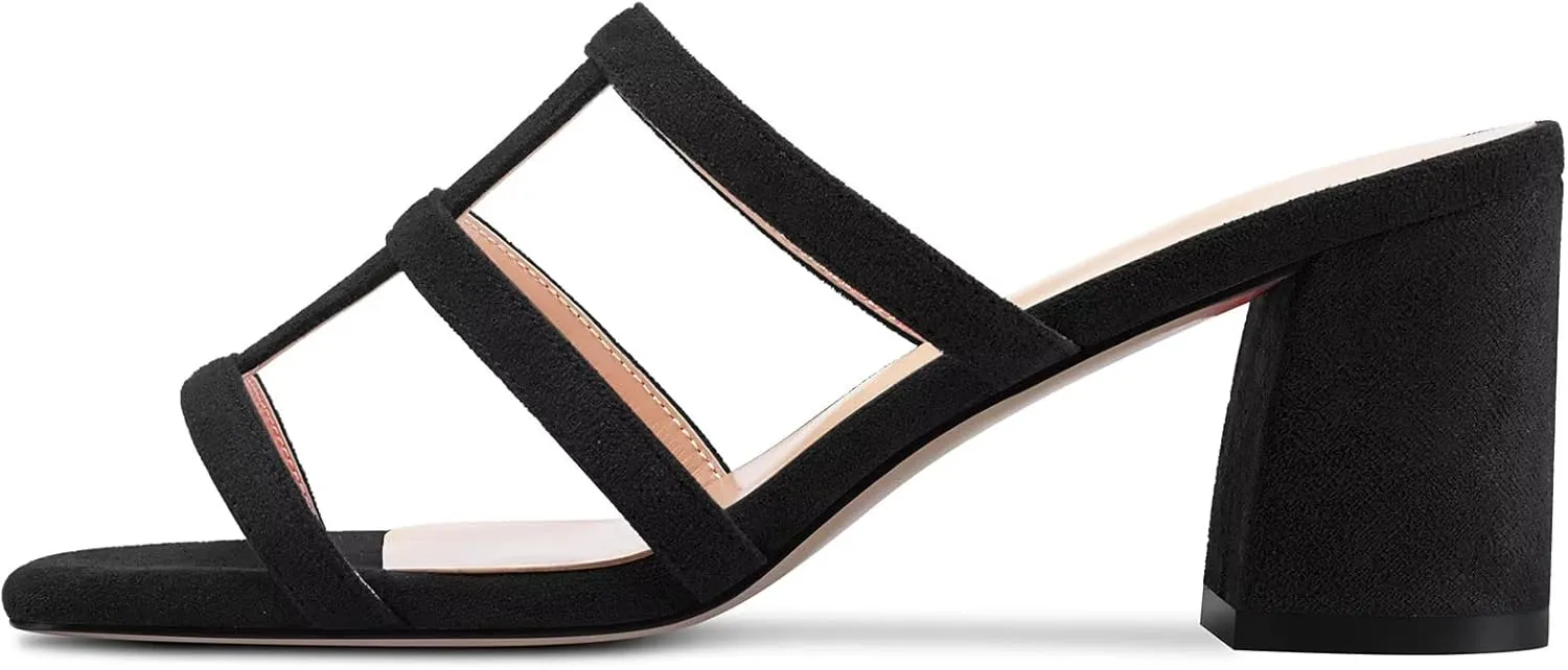 Castamere Chunky Block Mid Heel Open Toe Slip-on Gladiator Sandals Casual Cute Dress 2.6 Inches Heels