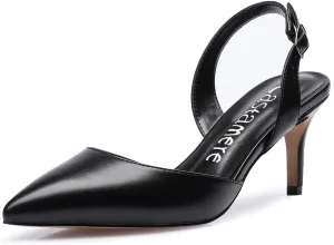 Castamere Pointed Toe Slingback Pumps Womens Mid Kitten Heel Closed Toe Low Heel Sandals 6 CM Heeled