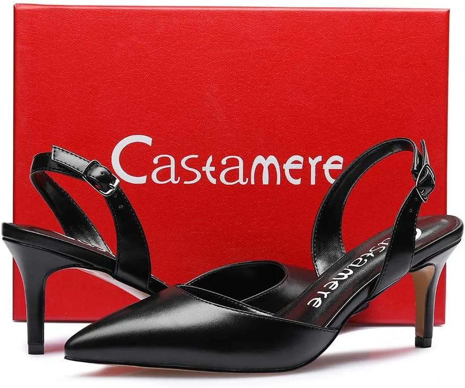 Castamere Pointed Toe Slingback Pumps Womens Mid Kitten Heel Closed Toe Low Heel Sandals 6 CM Heeled