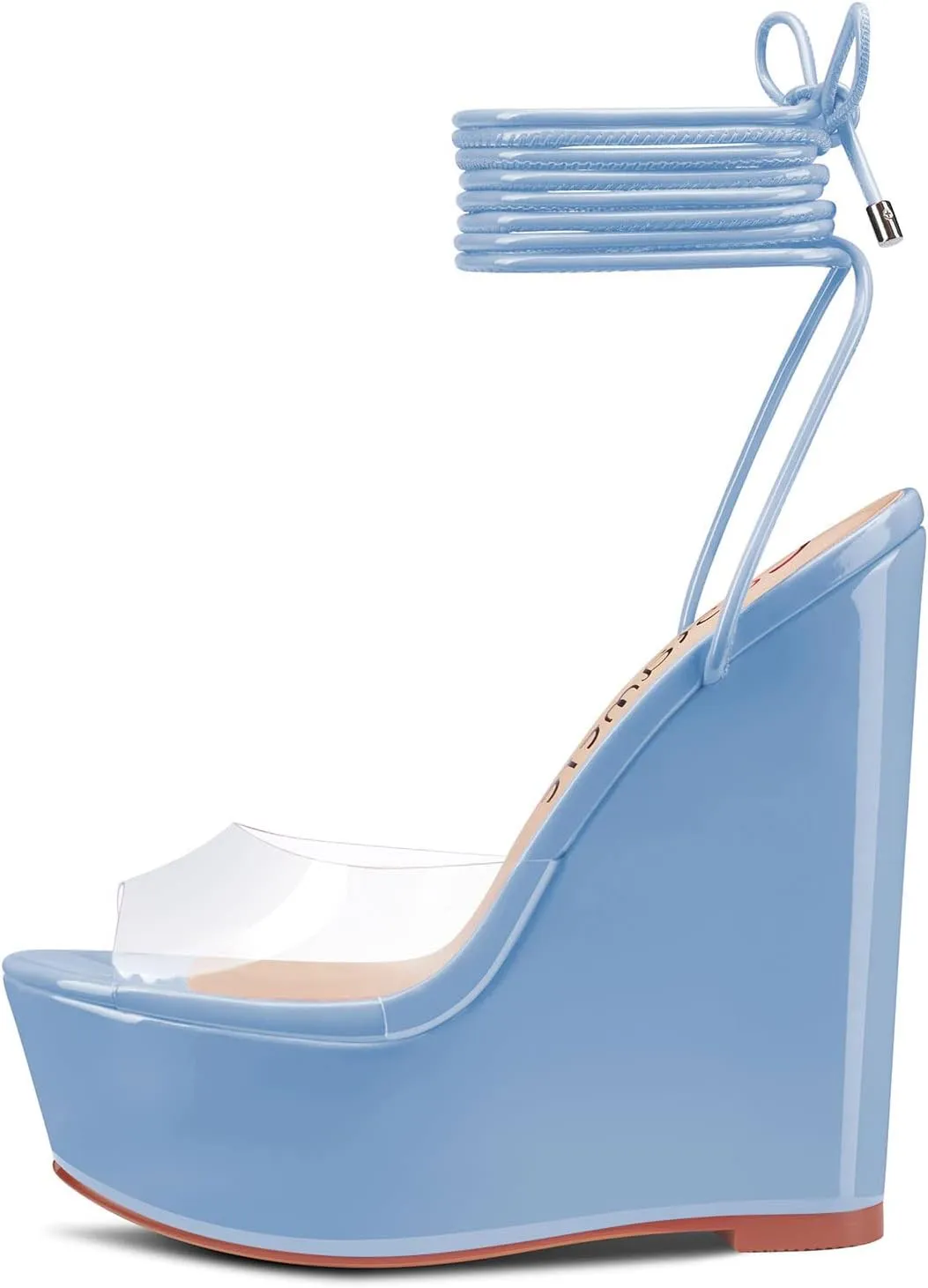 Castamere Womens High Wedge Platform Heel Peep Open Toe Ankle Strap Sandals Lace Wedding Clear Dress Shoes 5.9 Inches Heels