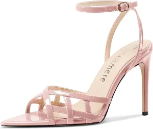 Castamere Womens Strappy Heels Stiletto High Heeled Sandals Open Pointed Toe Ankle Strap Summer Dress Prom Shoes 3.9 Inches Heels