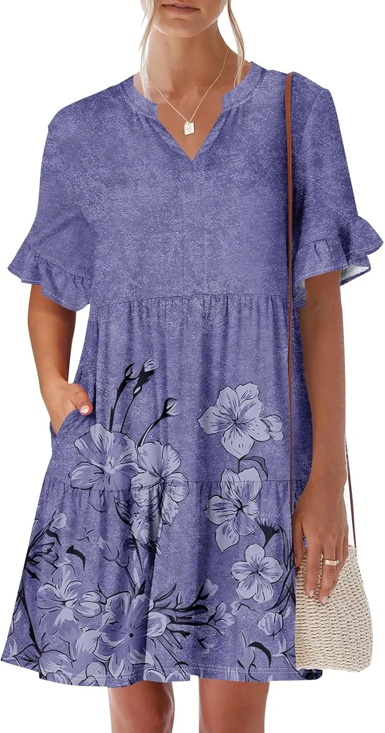 Casual Dresses for Women, Flowy Travel Vacation Elegant Trendy Boho Sundresses for Women