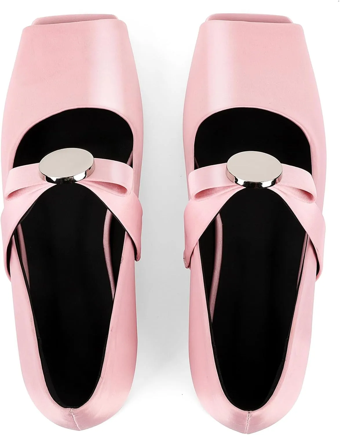 Celbreez Ballet Flats Shoes for Women Open Square Toe Mary Jane Flat Patent Leather Chunky Round Block Heel Pumps Slip On Ballerina Shoes