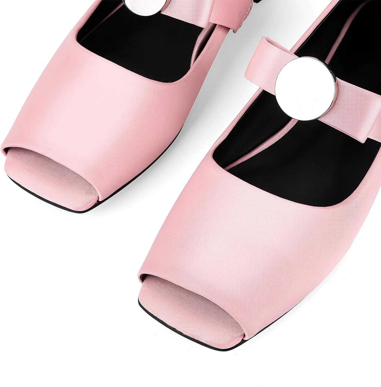 Celbreez Ballet Flats Shoes for Women Open Square Toe Mary Jane Flat Patent Leather Chunky Round Block Heel Pumps Slip On Ballerina Shoes