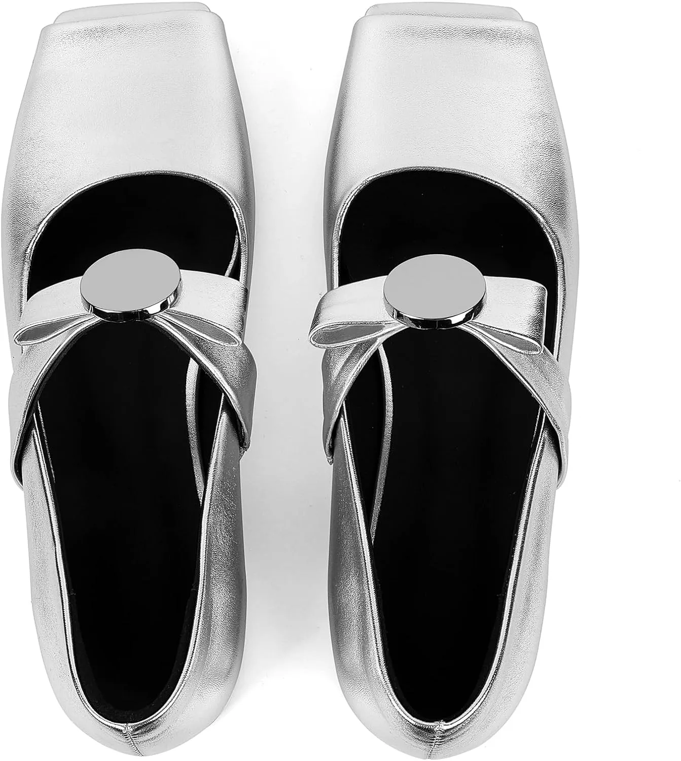 Celbreez Ballet Flats Shoes for Women Open Square Toe Mary Jane Flat Patent Leather Chunky Round Block Heel Pumps Slip On Ballerina Shoes