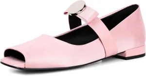 Celbreez Ballet Flats Shoes for Women Open Square Toe Mary Jane Flat Patent Leather Chunky Round Block Heel Pumps Slip On Ballerina Shoes