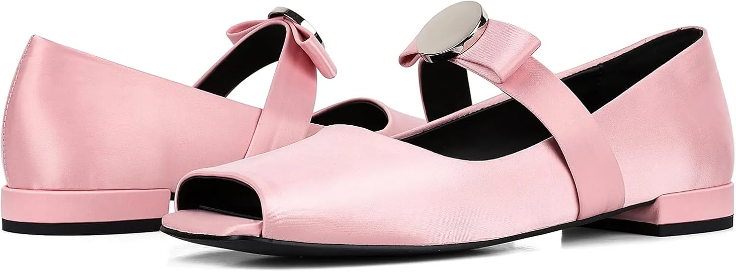 Celbreez Ballet Flats Shoes for Women Open Square Toe Mary Jane Flat Patent Leather Chunky Round Block Heel Pumps Slip On Ballerina Shoes