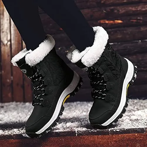 CERYTHRINA Women's Waterproof Snow Boots Winter Mid Calf Booties Warm Fur Lining Winter Shoes