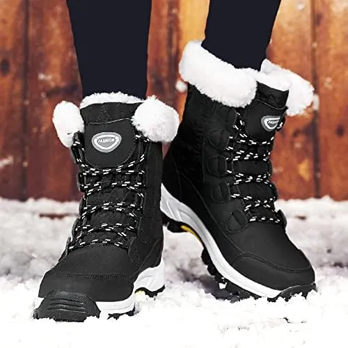 CERYTHRINA Women's Waterproof Snow Boots Winter Mid Calf Booties Warm Fur Lining Winter Shoes