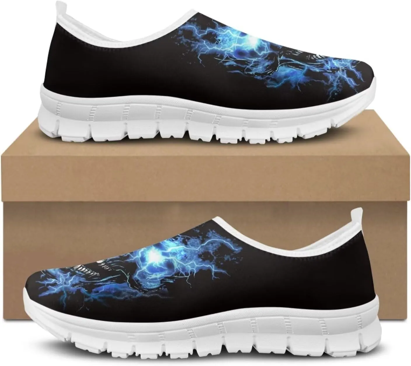 chaqlin Slip on Loafers Skull Low Cut Sneaker Comfortable Soft Mesh Tennis Shoes for Women Men Workout Hands Free Clipper