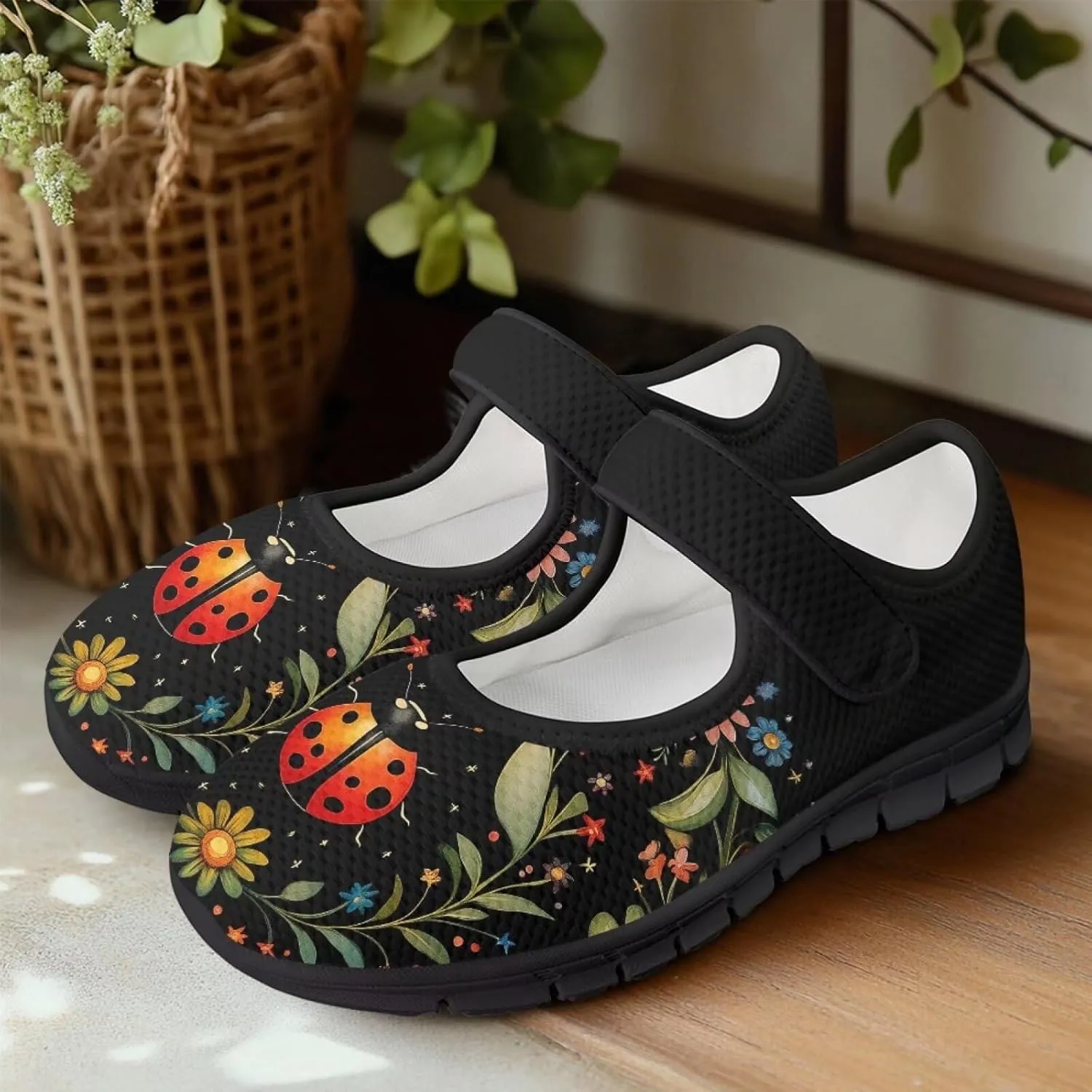 chaqlin Women Flat Shoes Non Slip Sneakers Mary Jane Comfortable Mesh Walking Tennis Shoe Wide Toe Zero Drop Athletic Strap Sneaker