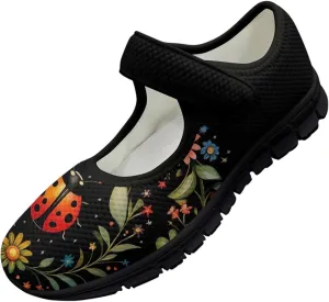 chaqlin Women Flat Shoes Non Slip Sneakers Mary Jane Comfortable Mesh Walking Tennis Shoe Wide Toe Zero Drop Athletic Strap Sneaker