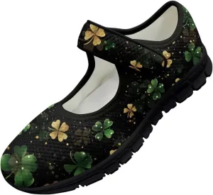 chaqlin Women's Mary Janes Shoes Green Leaves Non Slip Sneakers Breathable Mesh Tennis Shoe Casual Work Comfortable Low Cut Sneaker