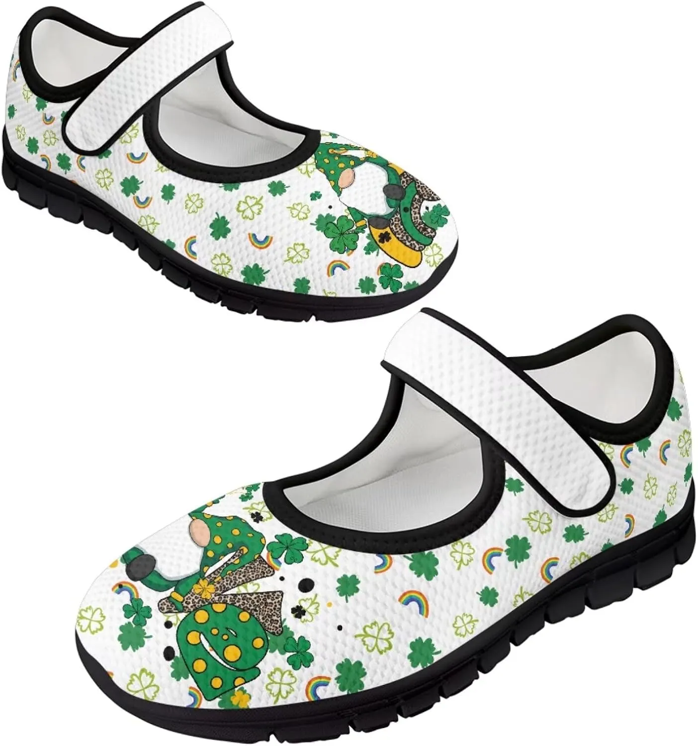 chaqlin Women's Mary Janes Shoes Green Leaves Non Slip Sneakers Breathable Mesh Tennis Shoe Casual Work Comfortable Low Cut Sneaker