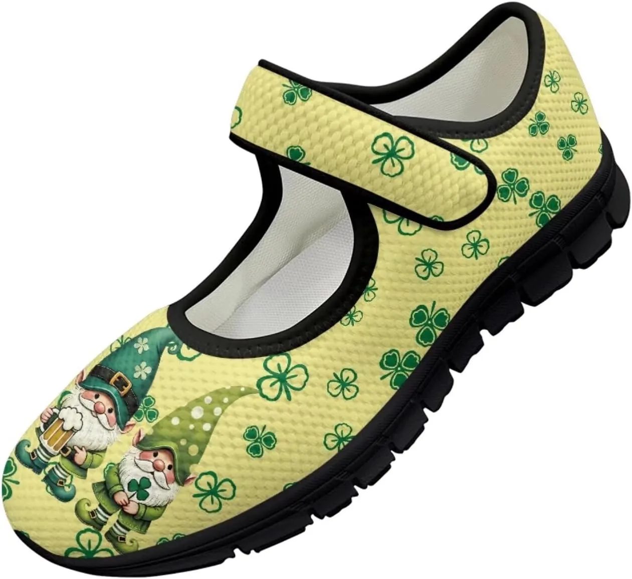 chaqlin Women's Mary Janes Shoes Green Leaves Non Slip Sneakers Breathable Mesh Tennis Shoe Casual Work Comfortable Low Cut Sneaker